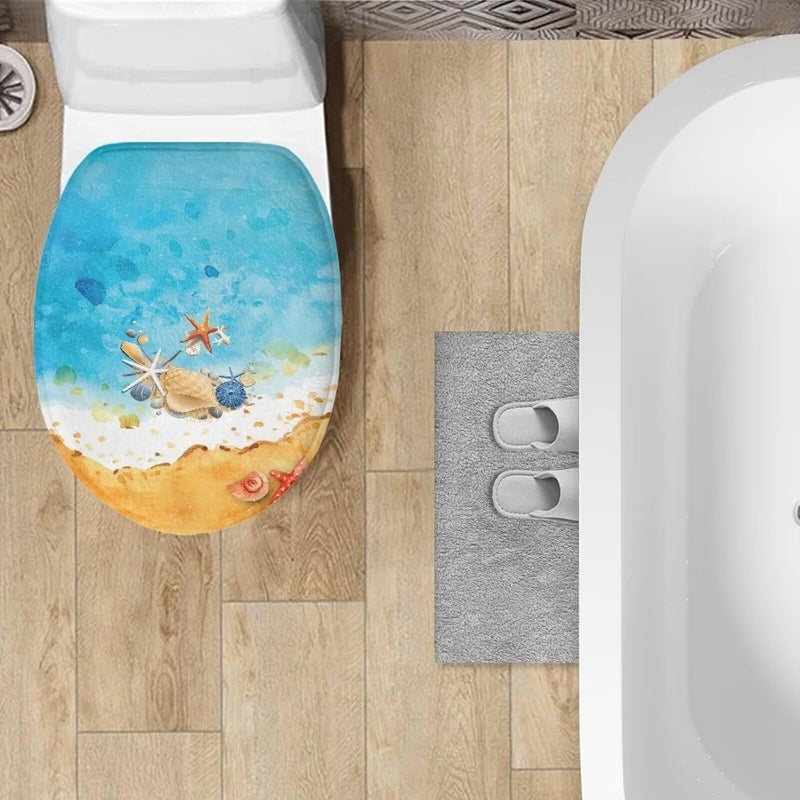 Flashideas Starfish Beach Toilet Cover Seat Soft Plush Seat Covers Toilet Lid Cover Toilet Lids for Bathroom Machine Comfortable Bathroom Toilet Lid Cover Seat - Image 3
